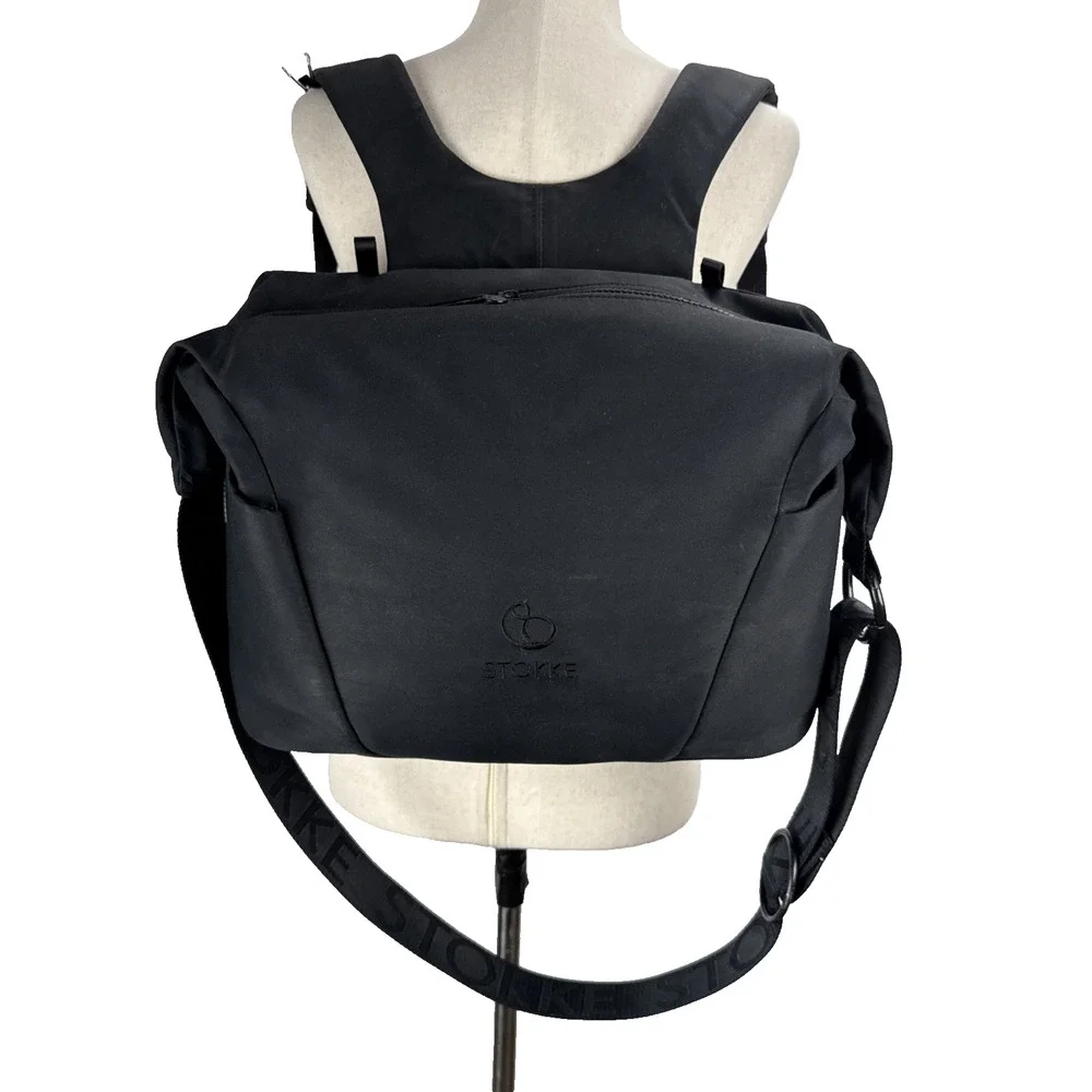 STOKKE Black Diaper Changing Bag Backpack Crossbody Strap Organizer